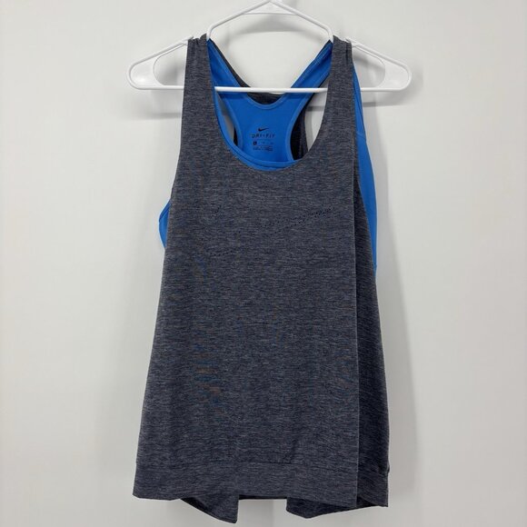 Nike Dri Fit Activewear Tank Top Built In Sports Bra Gray Blue Womens Size XL - Picture 1 of 7